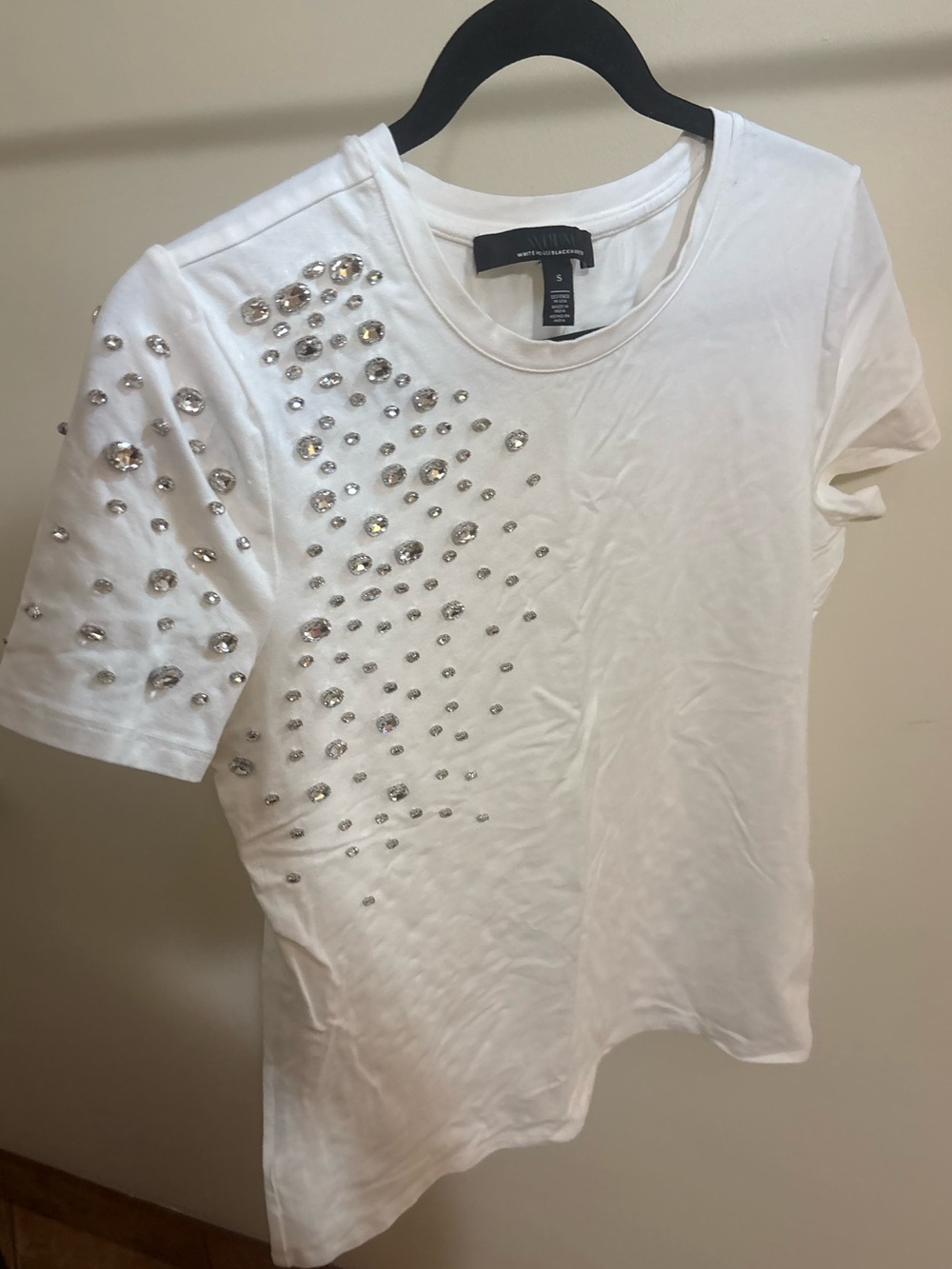 White House Black Market White Short-Sleeve Tee with Crystal Embellishments